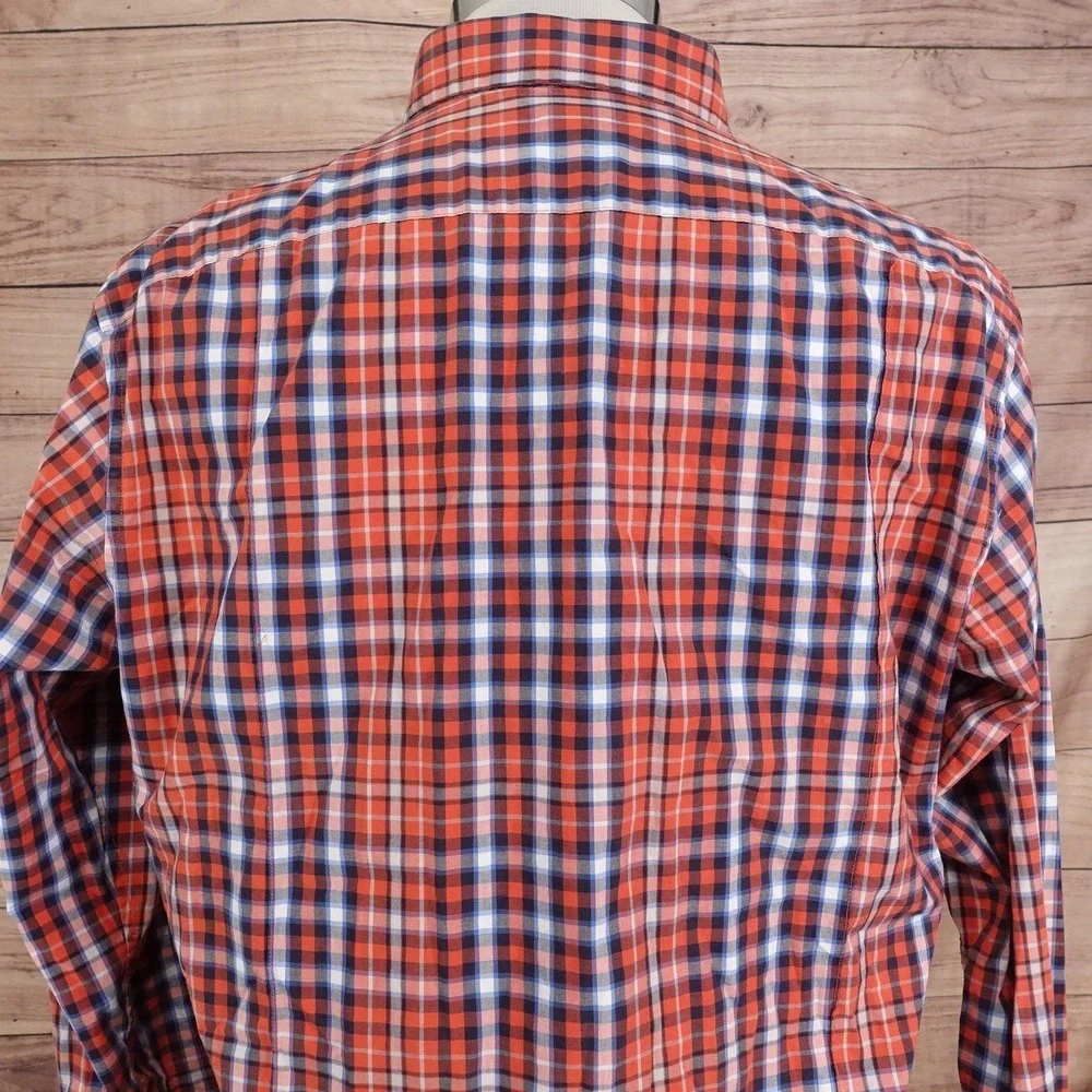 Banana‎ Republic Shirt Mens Large Red Plaid Button Up Slim Fit Stretch Casual
